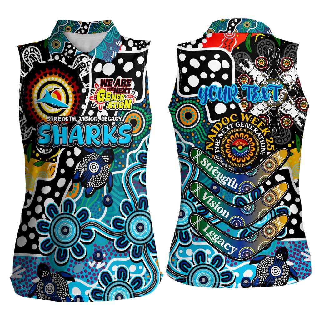 Personalised Sharks NRL Celebrating 50 Years of Naidoc Women Sleeveless Polo Shirt NAIDOC Week 2025 Aboriginal