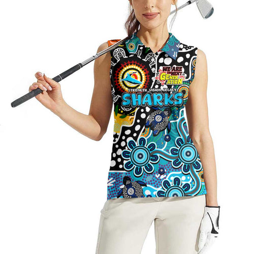 Personalised Sharks NRL Celebrating 50 Years of Naidoc Women Sleeveless Polo Shirt NAIDOC Week 2025 Aboriginal