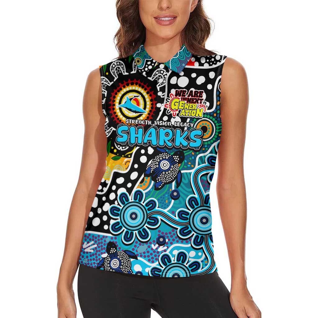 Personalised Sharks NRL Celebrating 50 Years of Naidoc Women Sleeveless Polo Shirt NAIDOC Week 2025 Aboriginal