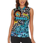 Personalised Sharks NRL Celebrating 50 Years of Naidoc Women Sleeveless Polo Shirt NAIDOC Week 2025 Aboriginal