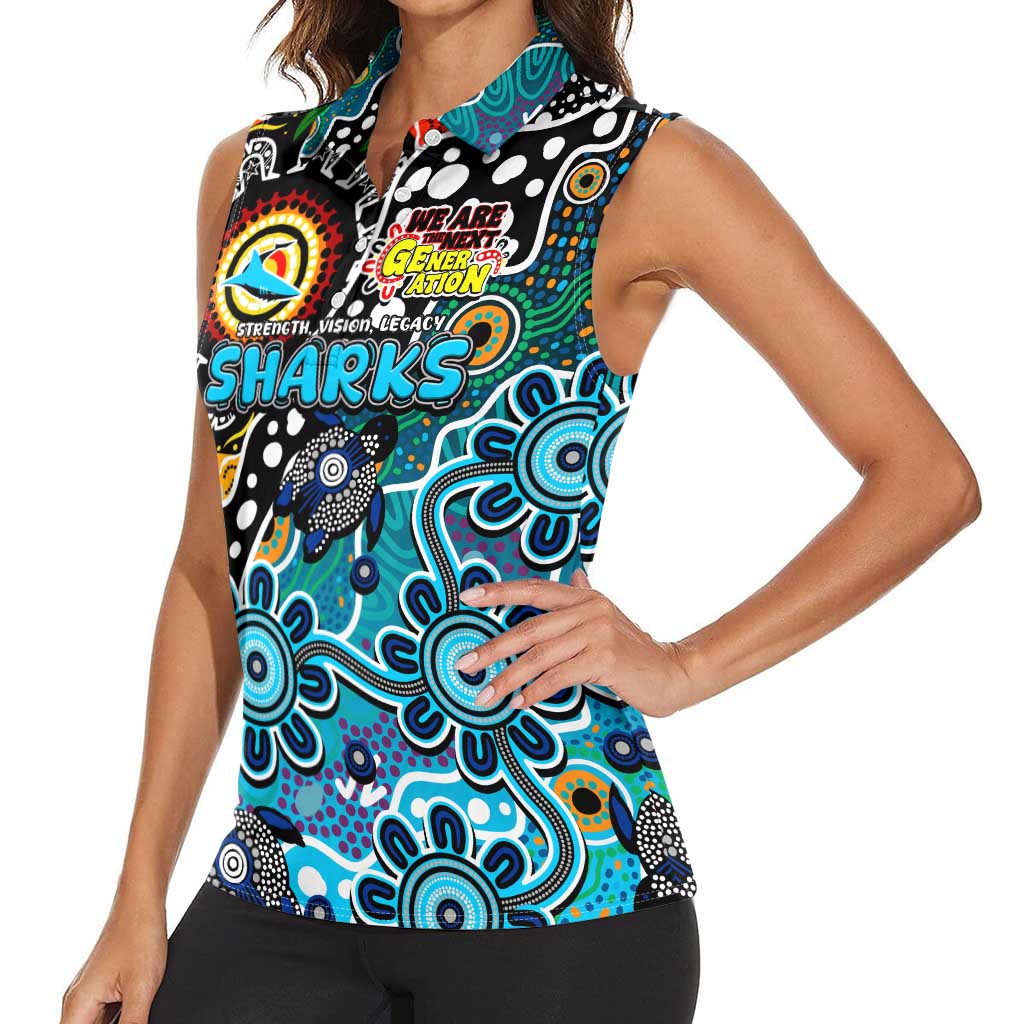 Personalised Sharks NRL Celebrating 50 Years of Naidoc Women Sleeveless Polo Shirt NAIDOC Week 2025 Aboriginal