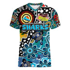 Personalised Sharks NRL Celebrating 50 Years of Naidoc Women V-Neck T-Shirt NAIDOC Week 2025 Aboriginal
