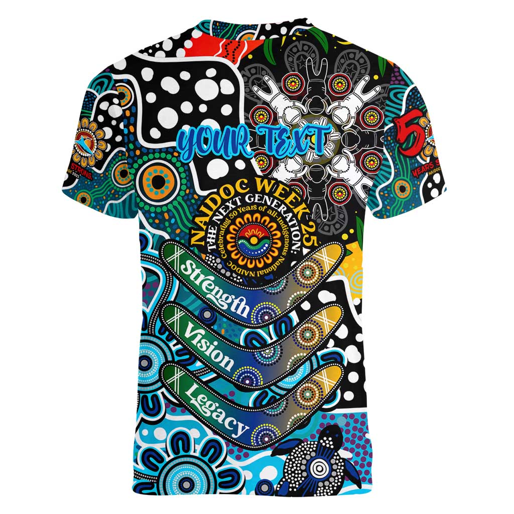 Personalised Sharks NRL Celebrating 50 Years of Naidoc Women V-Neck T-Shirt NAIDOC Week 2025 Aboriginal