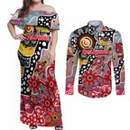 Personalised Dolphins NRL Celebrating 50 Years of Naidoc Couples Matching Off Shoulder Maxi Dress and Long Sleeve Button Shirt NAIDOC Week 2025 Aboriginal