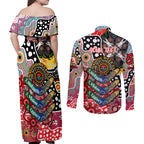 Personalised Dolphins NRL Celebrating 50 Years of Naidoc Couples Matching Off Shoulder Maxi Dress and Long Sleeve Button Shirt NAIDOC Week 2025 Aboriginal