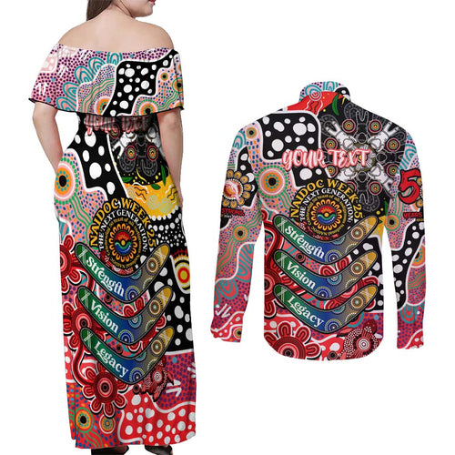 Personalised Dolphins NRL Celebrating 50 Years of Naidoc Couples Matching Off Shoulder Maxi Dress and Long Sleeve Button Shirt NAIDOC Week 2025 Aboriginal