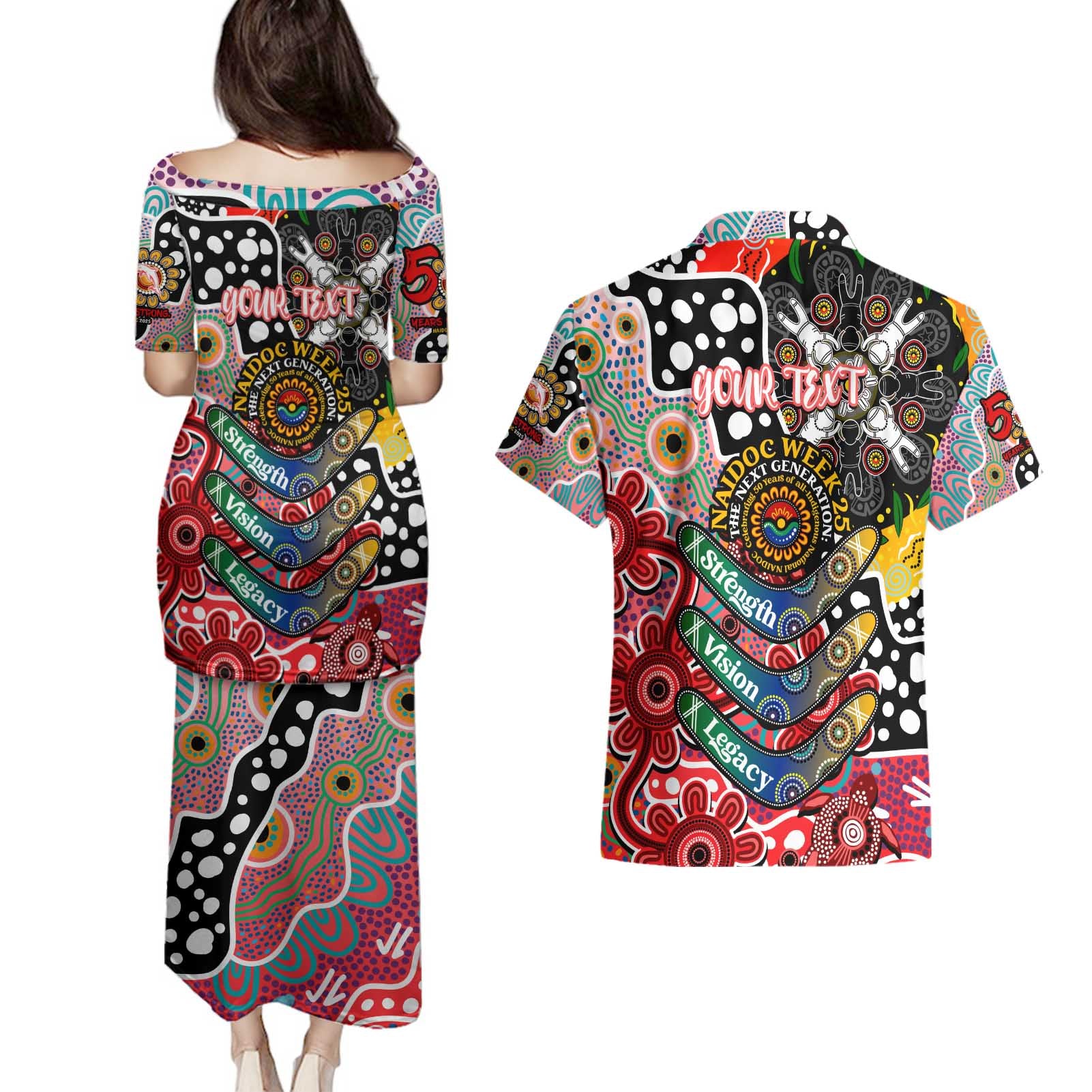 Personalised Dolphins NRL Celebrating 50 Years of Naidoc Couples Matching Puletasi and Hawaiian Shirt NAIDOC Week 2025 Aboriginal