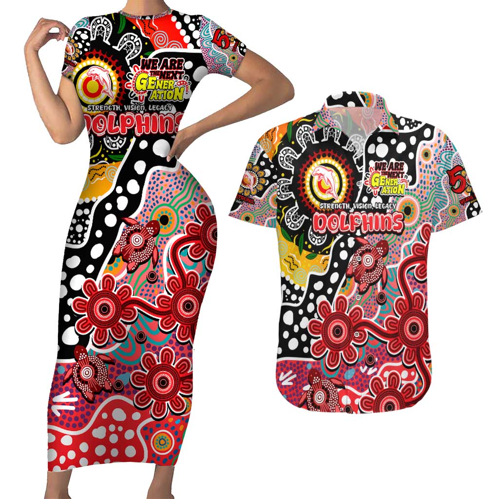 Personalised Dolphins NRL Celebrating 50 Years of Naidoc Couples Matching Short Sleeve Bodycon Dress and Hawaiian Shirt NAIDOC Week 2025 Aboriginal
