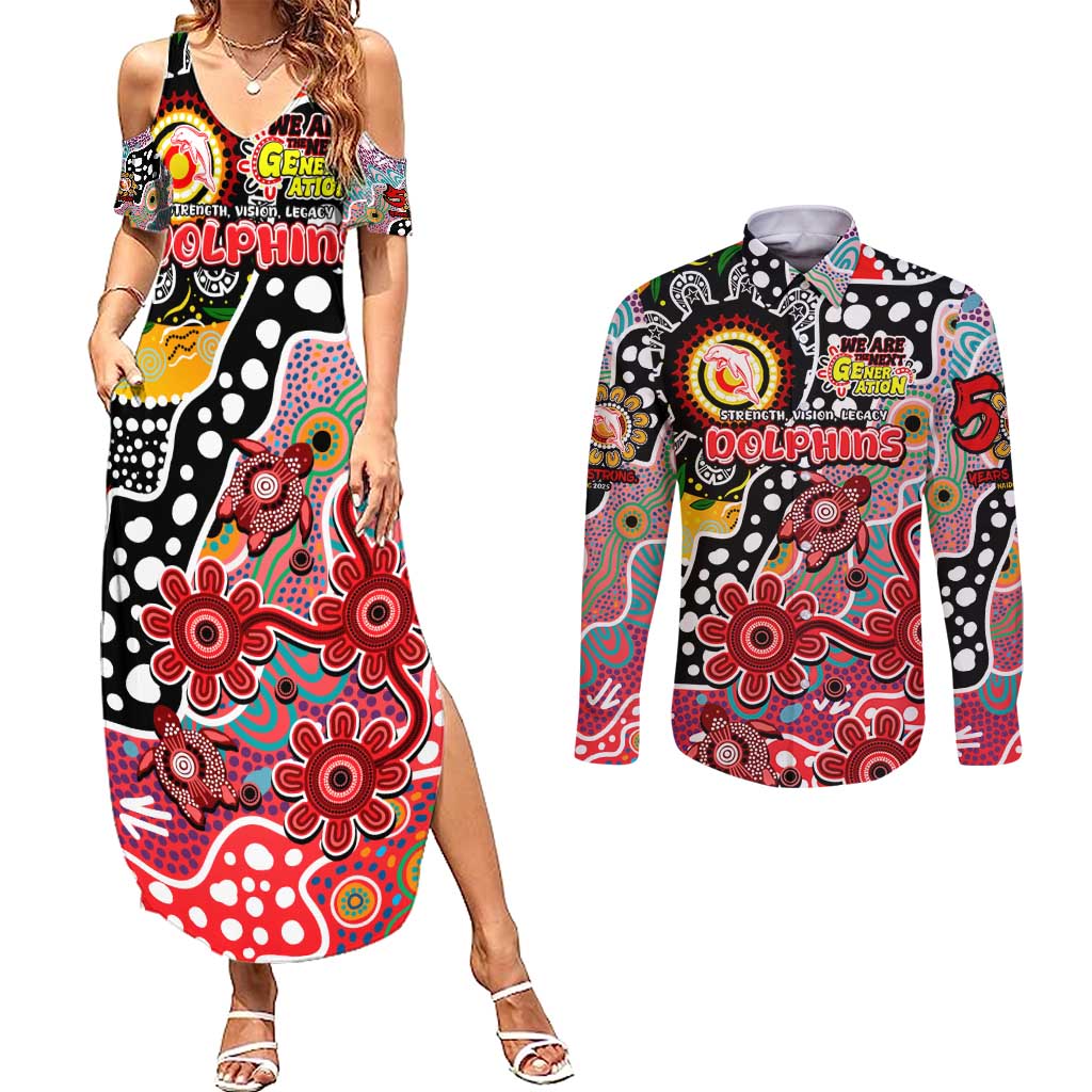 Personalised Dolphins NRL Celebrating 50 Years of Naidoc Couples Matching Summer Maxi Dress and Long Sleeve Button Shirt NAIDOC Week 2025 Aboriginal