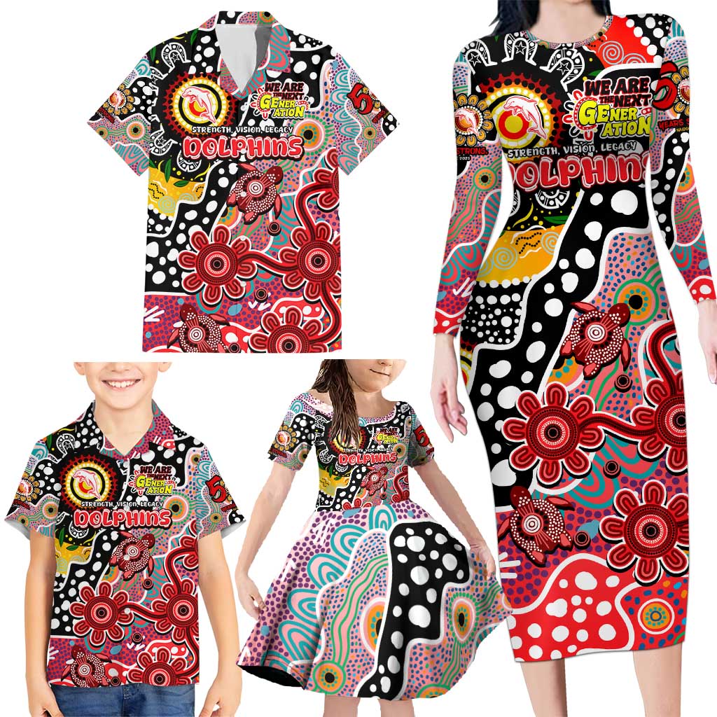 Personalised Dolphins NRL Celebrating 50 Years of Naidoc Family Matching Long Sleeve Bodycon Dress and Hawaiian Shirt NAIDOC Week 2025 Aboriginal