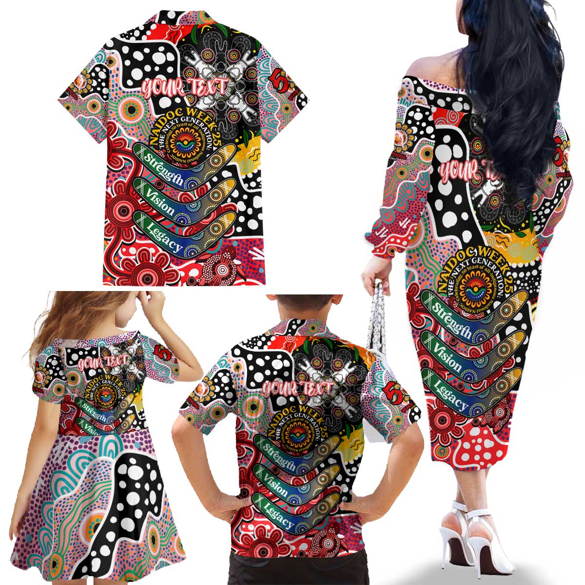 Personalised Dolphins NRL Celebrating 50 Years of Naidoc Family Matching Off The Shoulder Long Sleeve Dress and Hawaiian Shirt NAIDOC Week 2025 Aboriginal