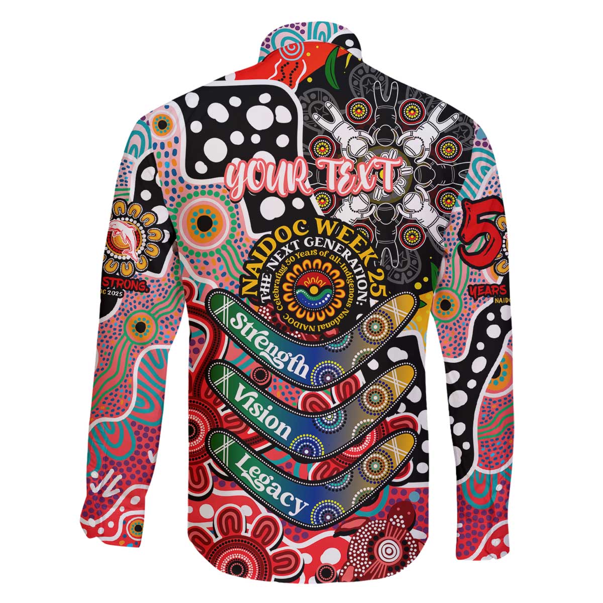 Personalised Dolphins NRL Celebrating 50 Years of Naidoc Family Matching Off The Shoulder Long Sleeve Dress and Hawaiian Shirt NAIDOC Week 2025 Aboriginal