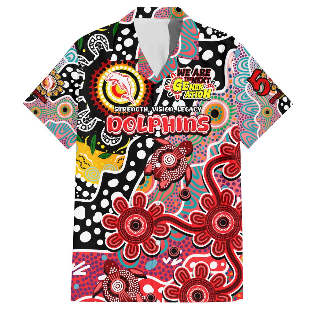 Personalised Dolphins NRL Celebrating 50 Years of Naidoc Family Matching Off Shoulder Maxi Dress and Hawaiian Shirt NAIDOC Week 2025 Aboriginal
