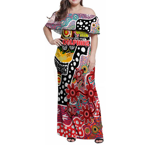 Personalised Dolphins NRL Celebrating 50 Years of Naidoc Family Matching Off Shoulder Maxi Dress and Hawaiian Shirt NAIDOC Week 2025 Aboriginal