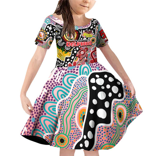 Personalised Dolphins NRL Celebrating 50 Years of Naidoc Family Matching Off Shoulder Short Dress and Hawaiian Shirt NAIDOC Week 2025 Aboriginal