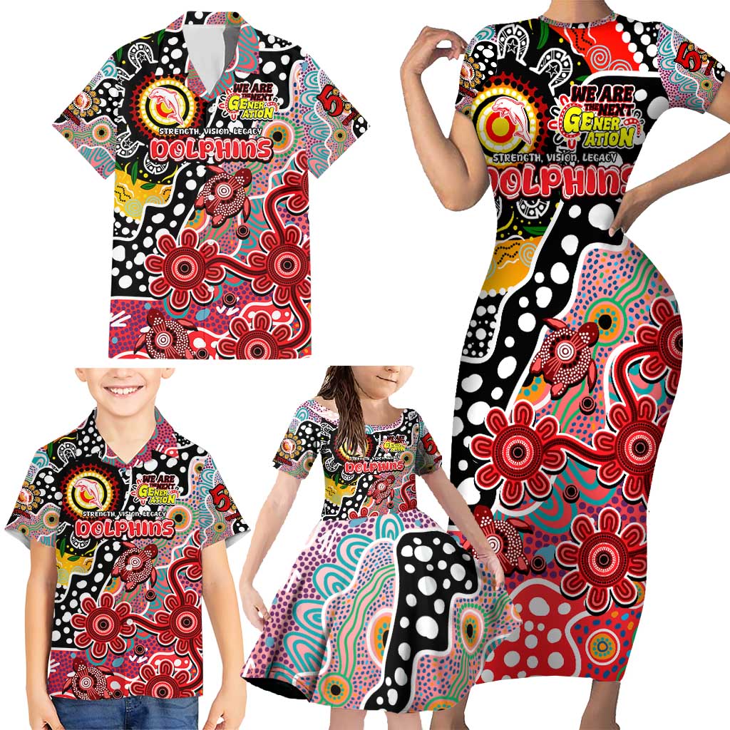 Personalised Dolphins NRL Celebrating 50 Years of Naidoc Family Matching Short Sleeve Bodycon Dress and Hawaiian Shirt NAIDOC Week 2025 Aboriginal