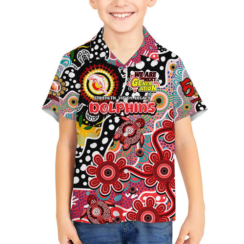 Personalised Dolphins NRL Celebrating 50 Years of Naidoc Family Matching Short Sleeve Bodycon Dress and Hawaiian Shirt NAIDOC Week 2025 Aboriginal