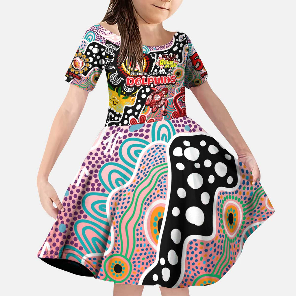 Personalised Dolphins NRL Celebrating 50 Years of Naidoc Kid Short Sleeve Dress NAIDOC Week 2025 Aboriginal