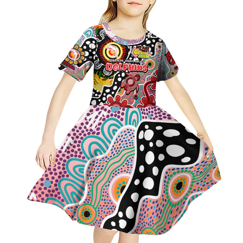 Personalised Dolphins NRL Celebrating 50 Years of Naidoc Kid Short Sleeve Dress NAIDOC Week 2025 Aboriginal