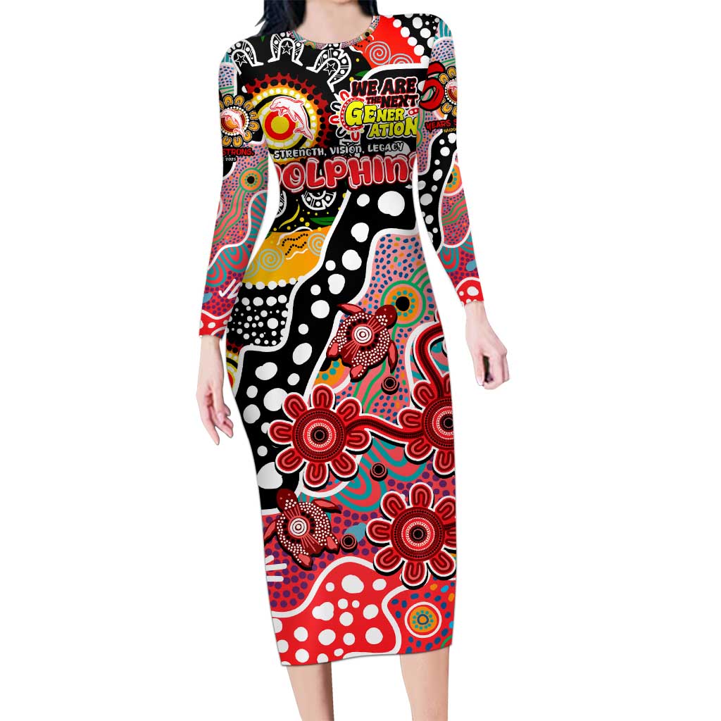 Personalised Dolphins NRL Celebrating 50 Years of Naidoc Long Sleeve Bodycon Dress NAIDOC Week 2025 Aboriginal