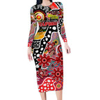 Personalised Dolphins NRL Celebrating 50 Years of Naidoc Long Sleeve Bodycon Dress NAIDOC Week 2025 Aboriginal