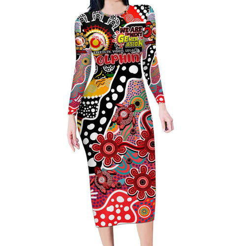 Personalised Dolphins NRL Celebrating 50 Years of Naidoc Long Sleeve Bodycon Dress NAIDOC Week 2025 Aboriginal