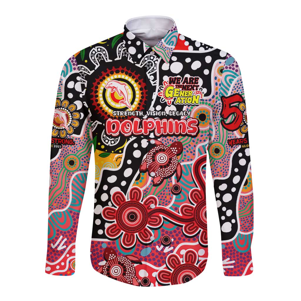 Personalised Dolphins NRL Celebrating 50 Years of Naidoc Long Sleeve Button Shirt NAIDOC Week 2025 Aboriginal