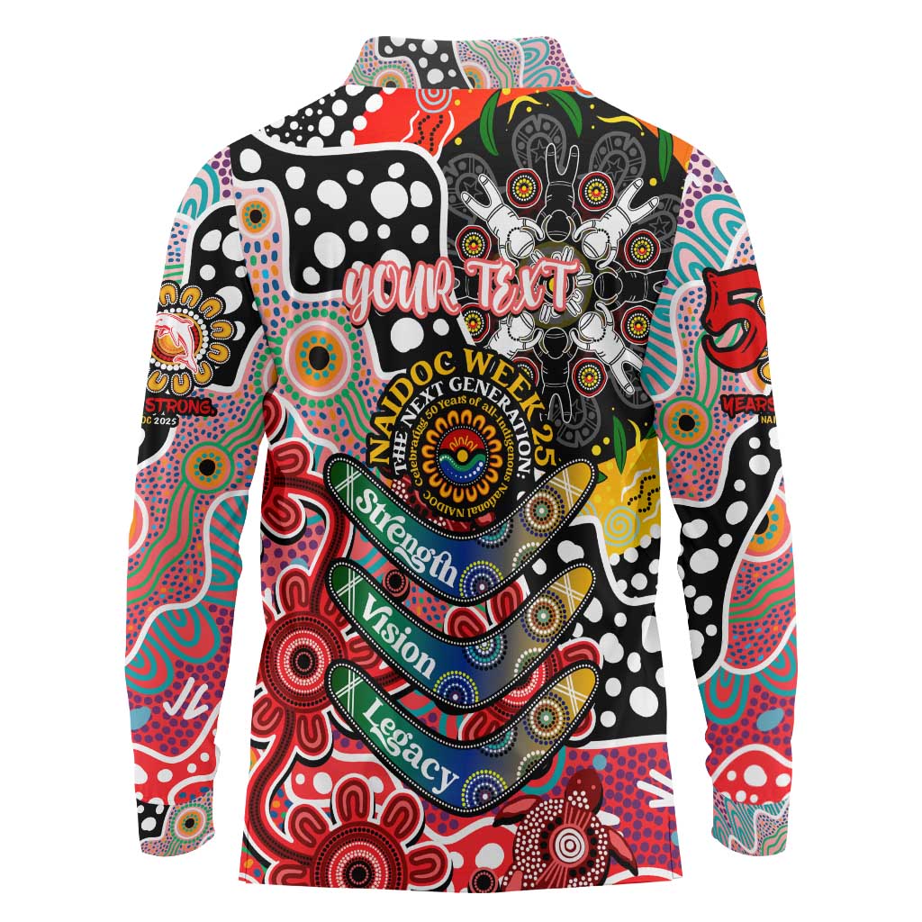 Personalised Dolphins NRL Celebrating 50 Years of Naidoc Long Sleeve Polo Shirt NAIDOC Week 2025 Aboriginal