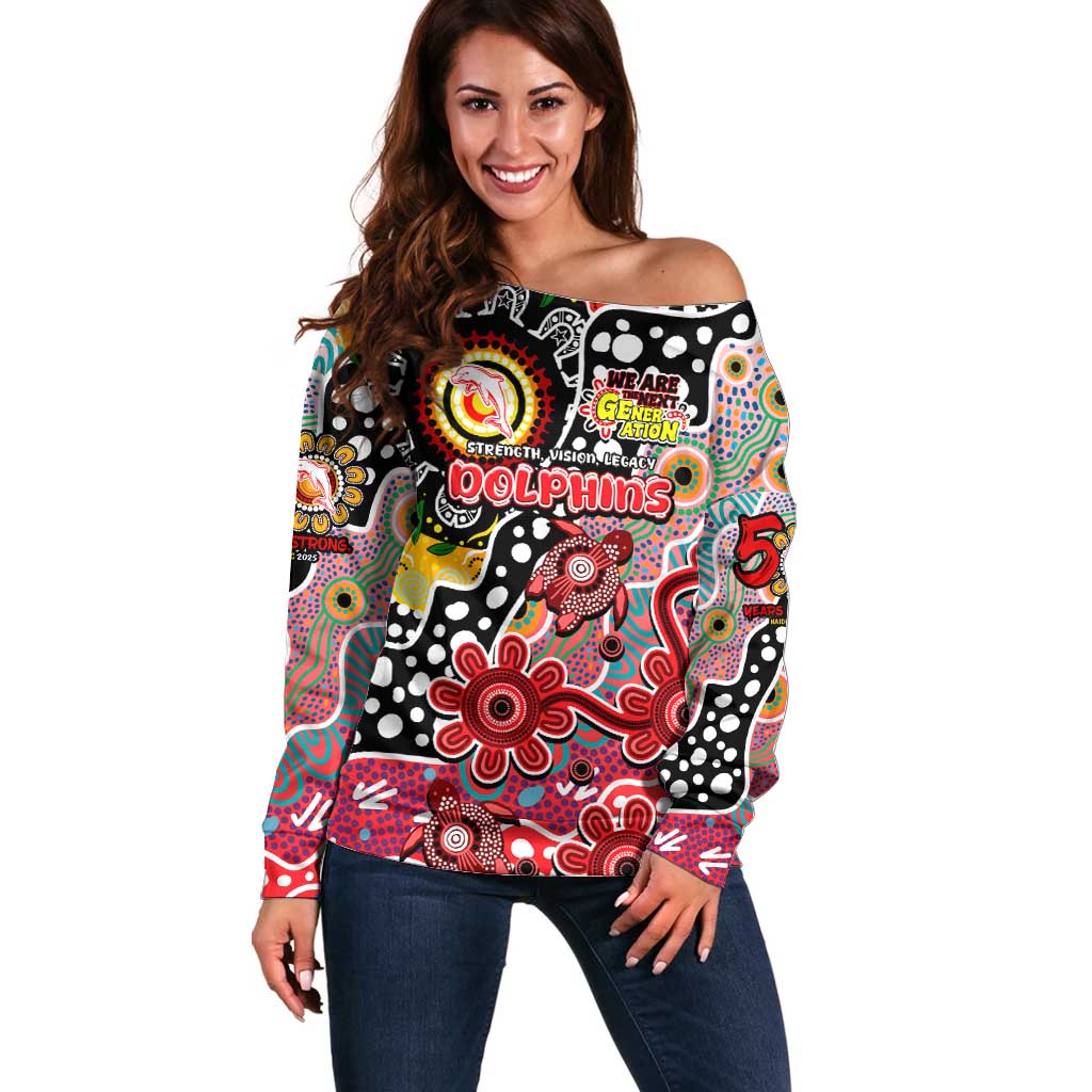 Personalised Dolphins NRL Celebrating 50 Years of Naidoc Off Shoulder Sweater NAIDOC Week 2025 Aboriginal
