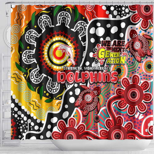 Dolphins NRL Celebrating 50 Years of Naidoc Shower Curtain NAIDOC Week 2025 Aboriginal