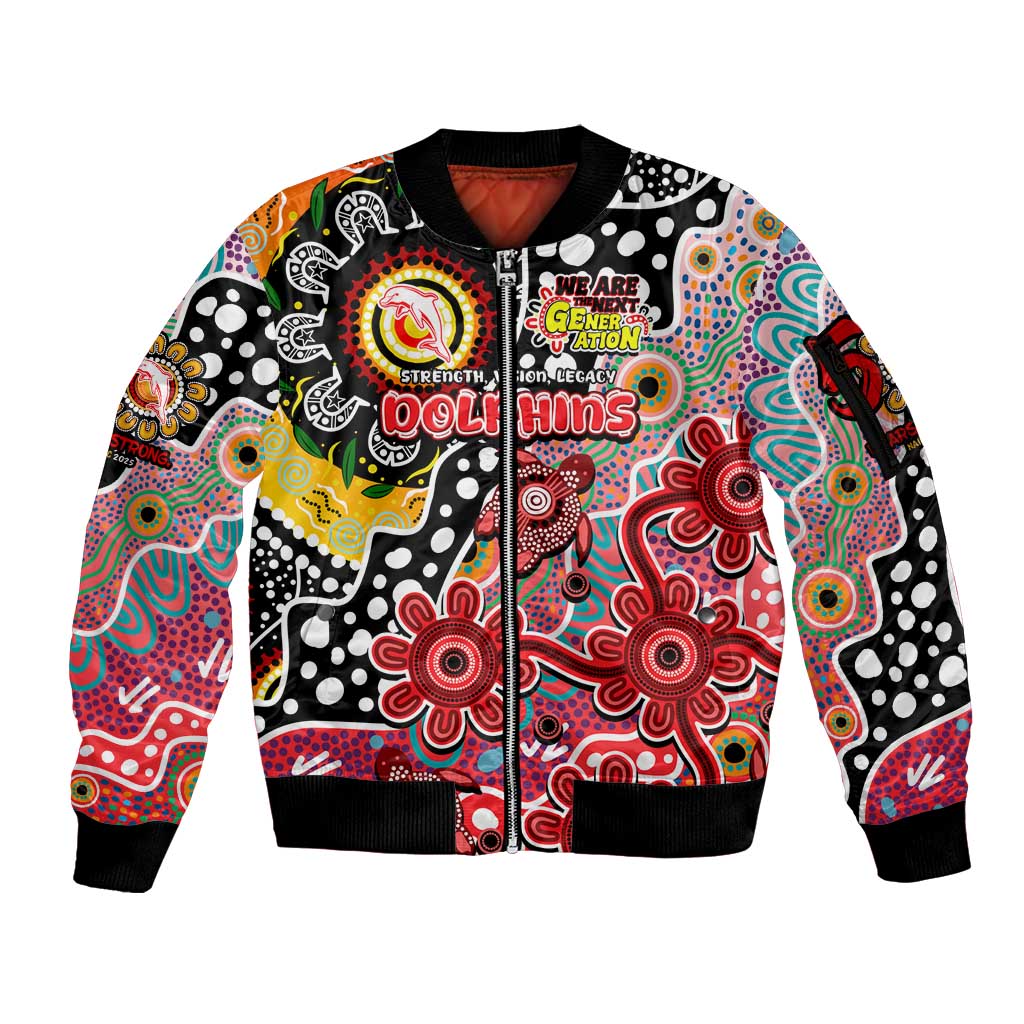 Personalised Dolphins NRL Celebrating 50 Years of Naidoc Sleeve Zip Bomber Jacket NAIDOC Week 2025 Aboriginal