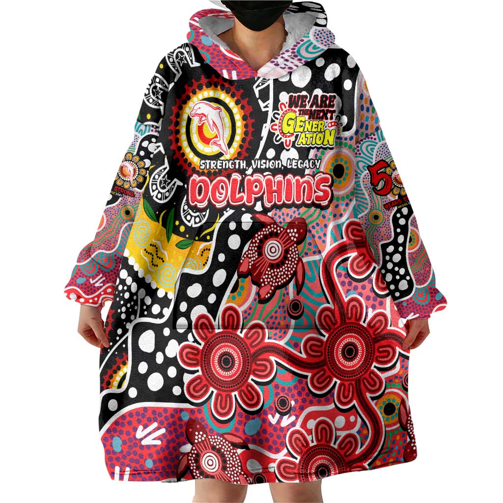 Personalised Dolphins NRL Celebrating 50 Years of Naidoc Wearable Blanket Hoodie NAIDOC Week 2025 Aboriginal