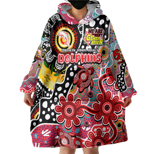 Personalised Dolphins NRL Celebrating 50 Years of Naidoc Wearable Blanket Hoodie NAIDOC Week 2025 Aboriginal