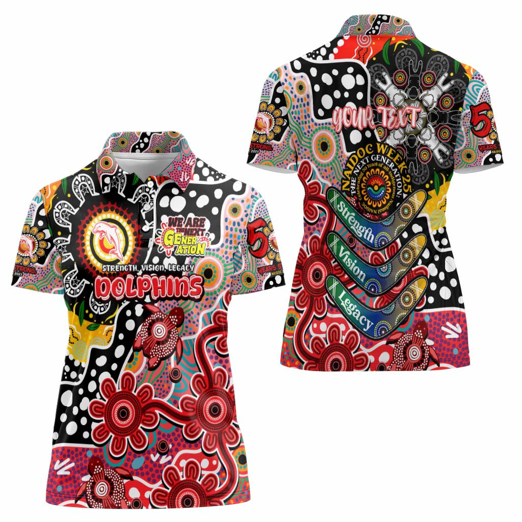 Personalised Dolphins NRL Celebrating 50 Years of Naidoc Women Polo Shirt NAIDOC Week 2025 Aboriginal