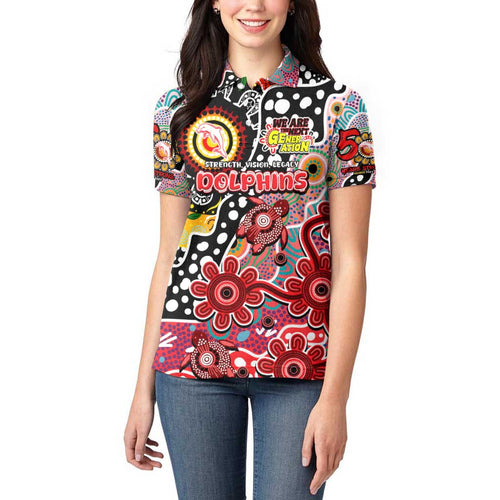 Personalised Dolphins NRL Celebrating 50 Years of Naidoc Women Polo Shirt NAIDOC Week 2025 Aboriginal