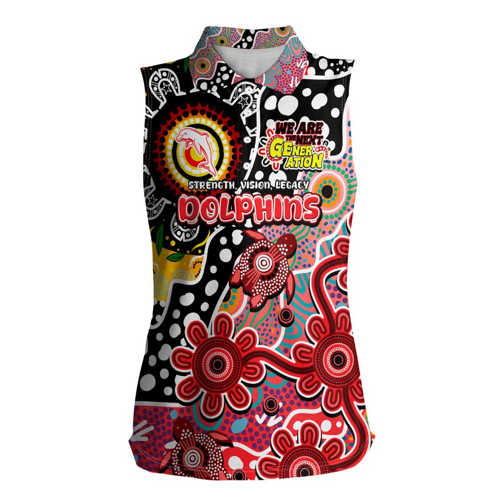 Personalised Dolphins NRL Celebrating 50 Years of Naidoc Women Sleeveless Polo Shirt NAIDOC Week 2025 Aboriginal
