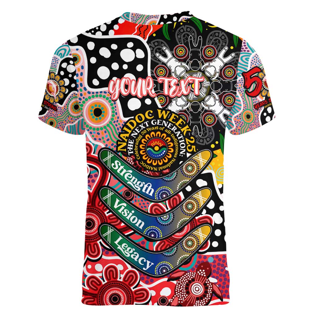 Personalised Dolphins NRL Celebrating 50 Years of Naidoc Women V-Neck T-Shirt NAIDOC Week 2025 Aboriginal