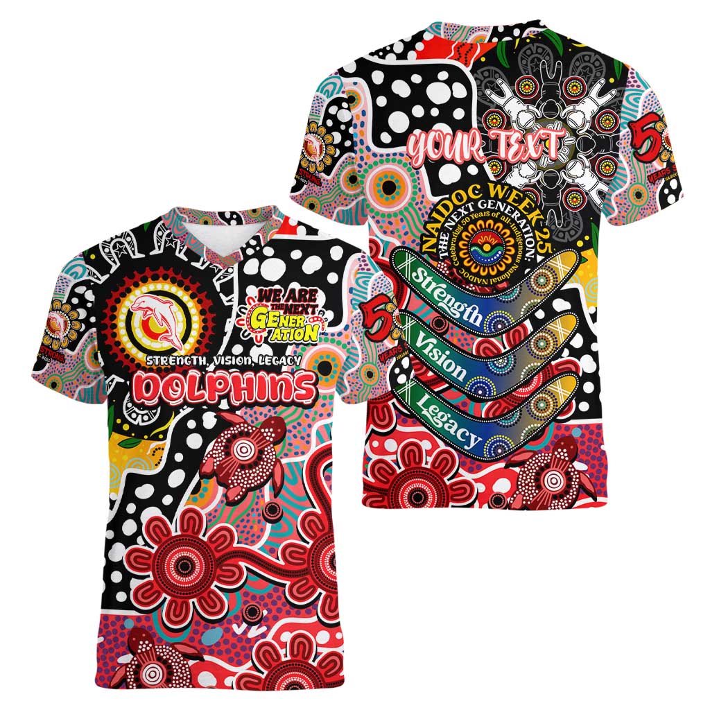 Personalised Dolphins NRL Celebrating 50 Years of Naidoc Women V-Neck T-Shirt NAIDOC Week 2025 Aboriginal