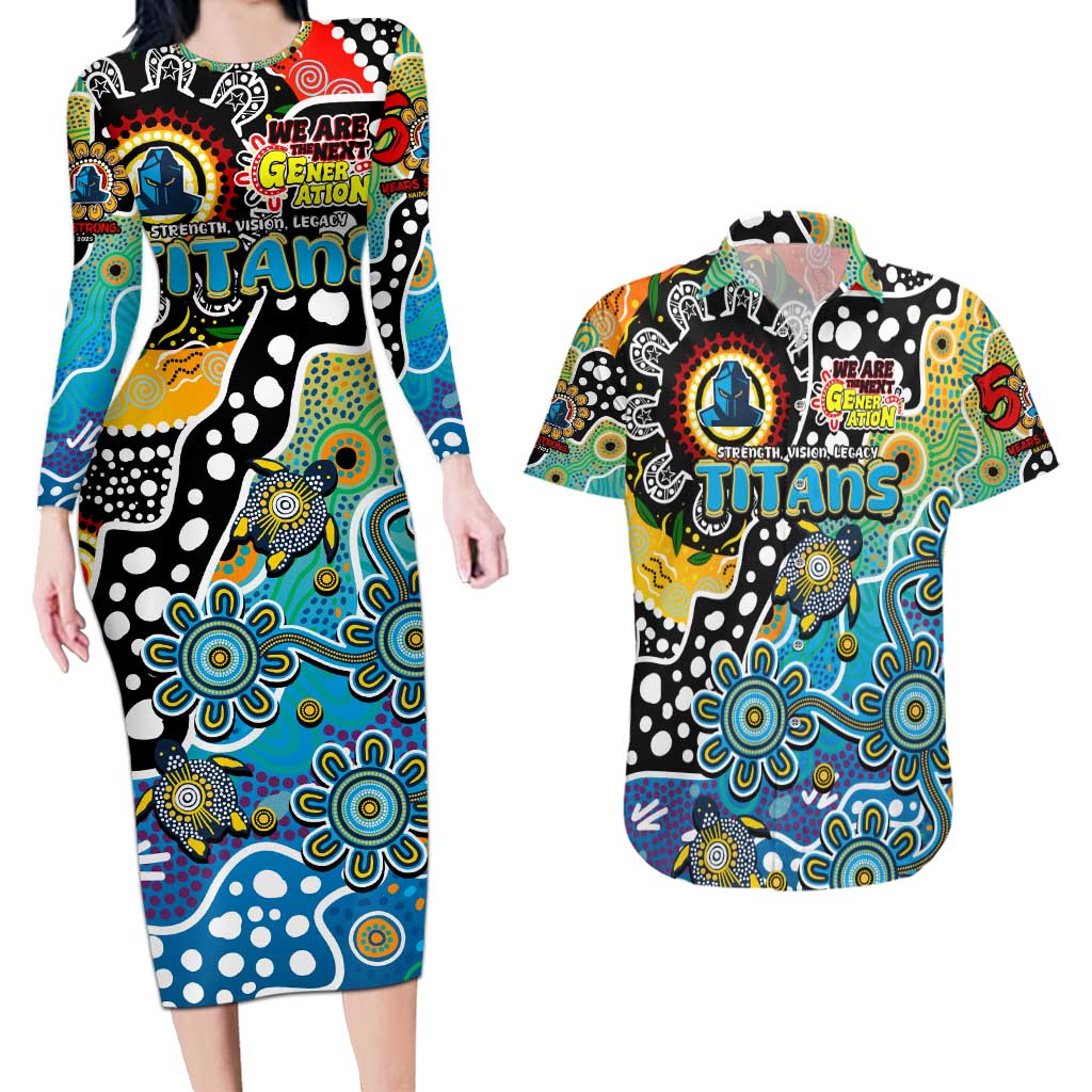 Personalised Titans NRL Celebrating 50 Years of Naidoc Couples Matching Long Sleeve Bodycon Dress and Hawaiian Shirt NAIDOC Week 2025 Aboriginal