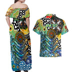 Personalised Titans NRL Celebrating 50 Years of Naidoc Couples Matching Off Shoulder Maxi Dress and Hawaiian Shirt NAIDOC Week 2025 Aboriginal