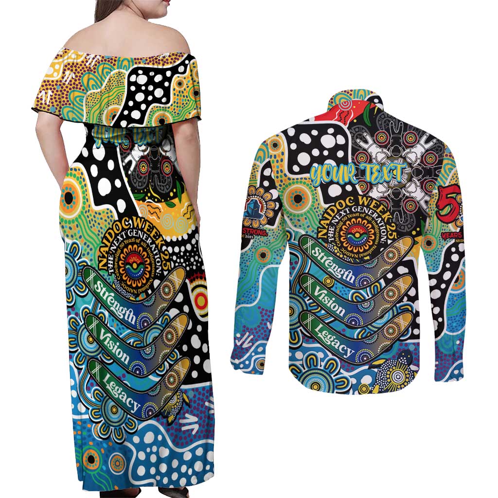 Personalised Titans NRL Celebrating 50 Years of Naidoc Couples Matching Off Shoulder Maxi Dress and Long Sleeve Button Shirt NAIDOC Week 2025 Aboriginal
