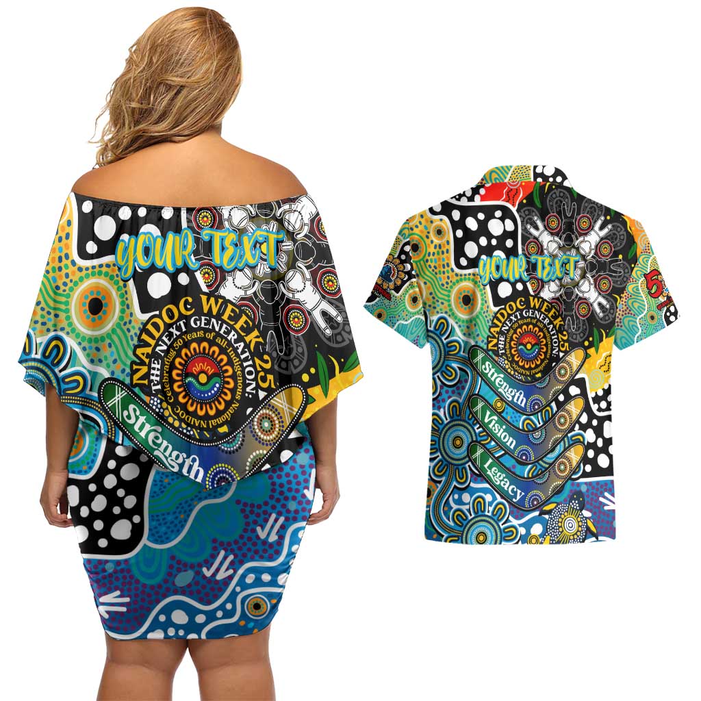 Personalised Titans NRL Celebrating 50 Years of Naidoc Couples Matching Off Shoulder Short Dress and Hawaiian Shirt NAIDOC Week 2025 Aboriginal