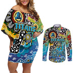 Personalised Titans NRL Celebrating 50 Years of Naidoc Couples Matching Off Shoulder Short Dress and Long Sleeve Button Shirt NAIDOC Week 2025 Aboriginal