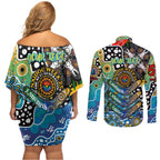Personalised Titans NRL Celebrating 50 Years of Naidoc Couples Matching Off Shoulder Short Dress and Long Sleeve Button Shirt NAIDOC Week 2025 Aboriginal