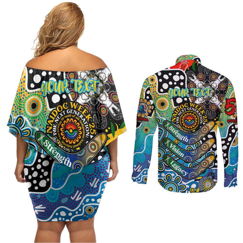 Personalised Titans NRL Celebrating 50 Years of Naidoc Couples Matching Off Shoulder Short Dress and Long Sleeve Button Shirt NAIDOC Week 2025 Aboriginal