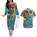 Personalised Titans NRL Celebrating 50 Years of Naidoc Couples Matching Off The Shoulder Long Sleeve Dress and Hawaiian Shirt NAIDOC Week 2025 Aboriginal