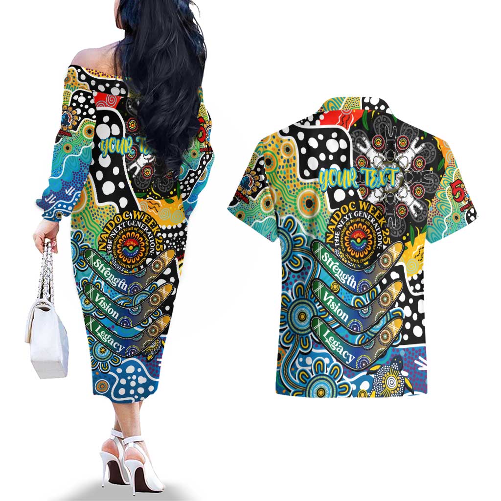 Personalised Titans NRL Celebrating 50 Years of Naidoc Couples Matching Off The Shoulder Long Sleeve Dress and Hawaiian Shirt NAIDOC Week 2025 Aboriginal