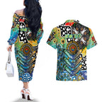 Personalised Titans NRL Celebrating 50 Years of Naidoc Couples Matching Off The Shoulder Long Sleeve Dress and Hawaiian Shirt NAIDOC Week 2025 Aboriginal