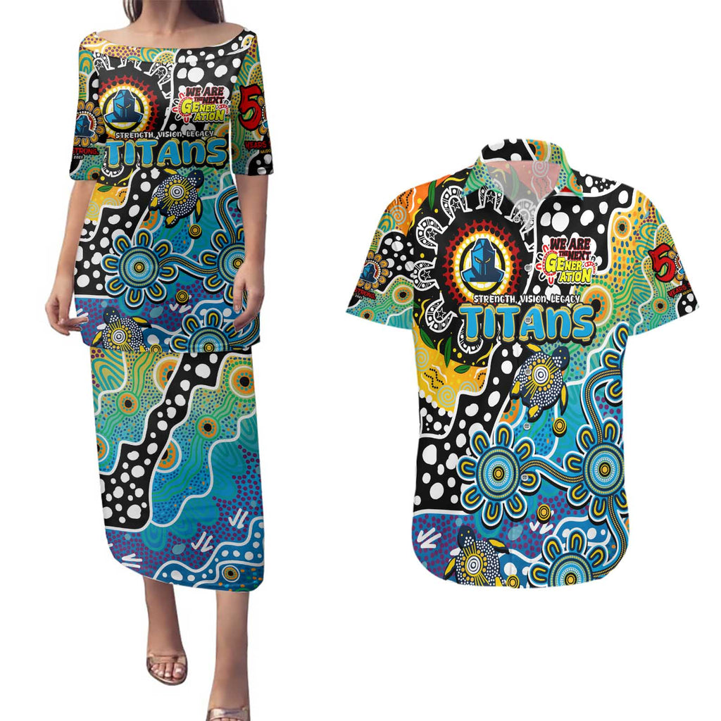 Personalised Titans NRL Celebrating 50 Years of Naidoc Couples Matching Puletasi and Hawaiian Shirt NAIDOC Week 2025 Aboriginal