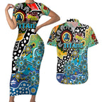 Personalised Titans NRL Celebrating 50 Years of Naidoc Couples Matching Short Sleeve Bodycon Dress and Hawaiian Shirt NAIDOC Week 2025 Aboriginal